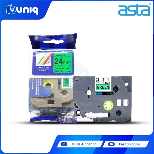 [ASTA Label Casette_38] ASTA TZ-751 Label Tapes for Brother P-touch Label Printer 24mm (Black on Green)