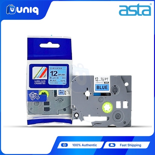 [ASTA Label Casette_30] ASTA TZ-531 Label Tapes for Brother P-touch Label Printer 12mm (Black on Blue)