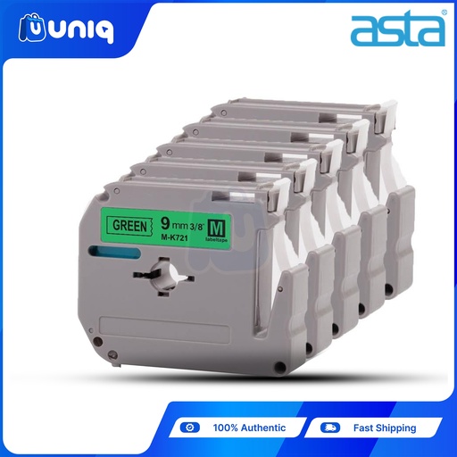 [ASTA P-Touch_03Setof5] ASTA 5pcs. MK-721 Label Tapes for Brother P-touch Label Printer 9mm (Black on Green)