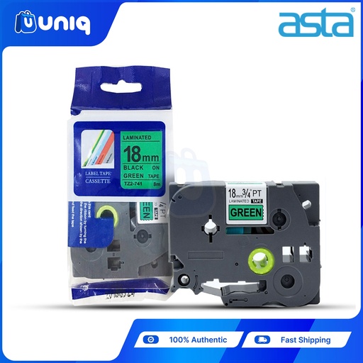 [ASTA Label Casette_06] ASTA TZ-741 Label Tapes for Brother P-touch Label Printer 18mm (Black on Green)