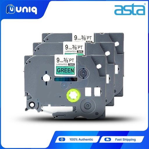 [ASTA Label Casette_26Setof3] ASTA 3pcs. TZ-721 Label Tapes for Brother P-touch Label Printer 9mm (Black on Green)