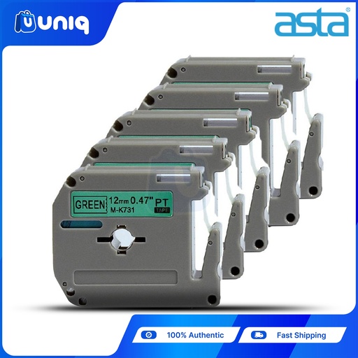 [ASTA P-Touch_07Setof5] ASTA 5pcs. MK-731 Label Tapes for Brother P-touch Label Printer 12mm (Black on green)
