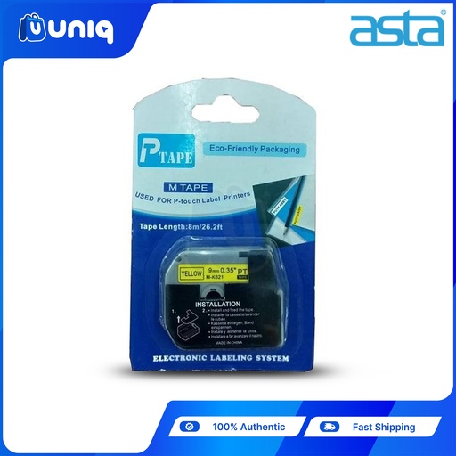 [ASTA P-Touch_02] ASTA MK-621 Label Tape for Brother P-touch Label Printer 9mm (Black on Yellow)