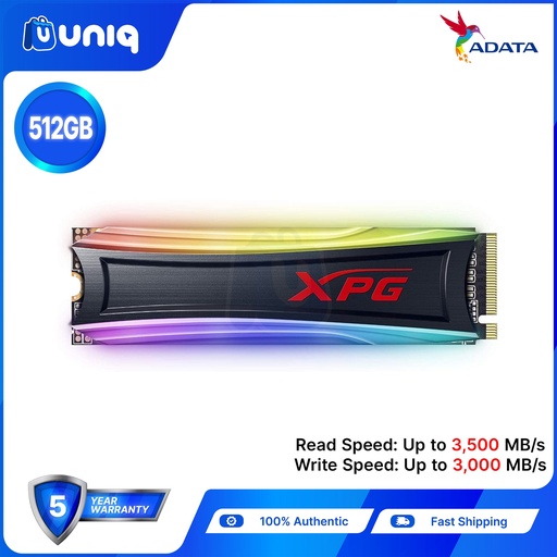 [SSD-49A] Adata XPG SPECTRIX S40G 512GB RGB 3D NAND PCIe Gen3x4 NVMe M.2 2280 Internal SSD (AS40G-512GT-C)