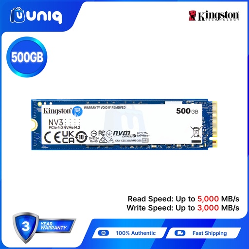 [SSD-63V3B] Kingston NV3 500GB PCIe 4.0 NVMe SSD (SNV3S/500G)