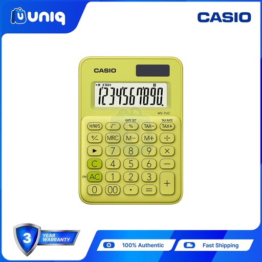 [Casio-040_YellowGreen] Casio MS-7UC-YG (Yellow Green) Mini Desk Type Calculator