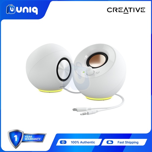 [Creative-09_White] Creative Pebble SE White (MF1725) 2.0 USB-C Powered PC Speakers with RGB Lighting
