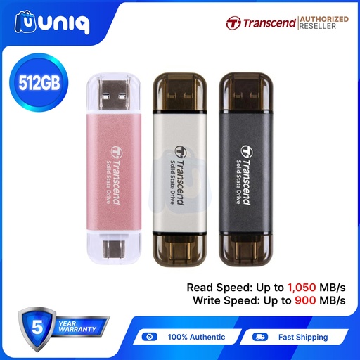 Transcend ESD310C/P/S 512GB Dual USB Portable SSD (TS512GESD310C/S/P) ~Choose Your Color