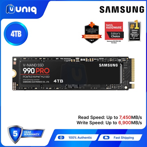 [SSD-69_4TB] Samsung 990 PRO 4TB PCIe 4.0 NVMe M.2 Internal SSD (MZ-V9P4T0BW)