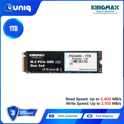 [Kingmax-02_1TB] Kingmax 1TB M.2 2280 PCIe NVMe SSD Gen3x4 PQ3480 (KMPQ3480-1TB)