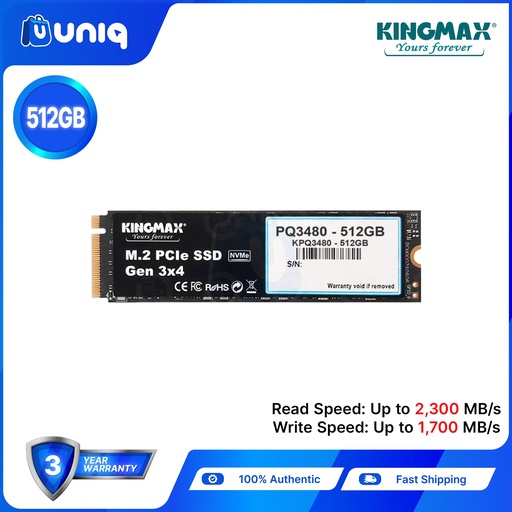 [Kingmax-02_512] Kingmax 512GB M.2 2280 PCIe NVMe SSD Gen3x4 PQ3480 (KMPQ3480-512G)