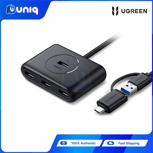 [UGREEN-37] UGREEN 40850 USB 3.0 A With USB-C Adaptor 4 Ports HUB 1M Black