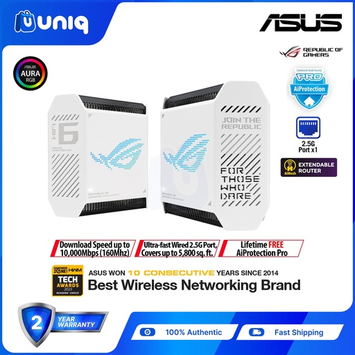 [ASUS WN-01_White] SALE!!! Asus ROG Rapture GT6 AX10000 Wireless Tri-Band Gigabit Mesh Wi-Fi System (2-Pack, White)