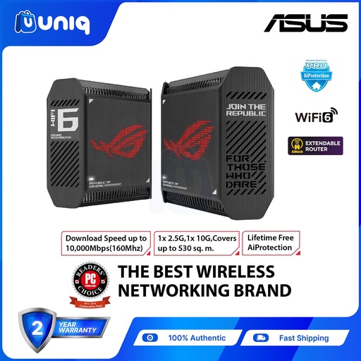 [ASUS WN-01_Black] SALE!!! ASUS ROG Rapture GT6 AX10000 Wireless Tri-Band Gigabit Mesh Wi-Fi System (2-Pack, Black)